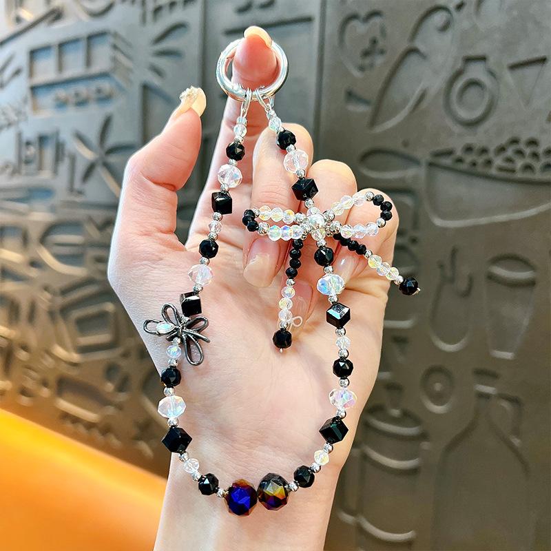 Flash Beaded Mobile Phone Chain Crystal Bow Key Bag Lanyard Pearl Mobile Phone Lanyard Small Gift