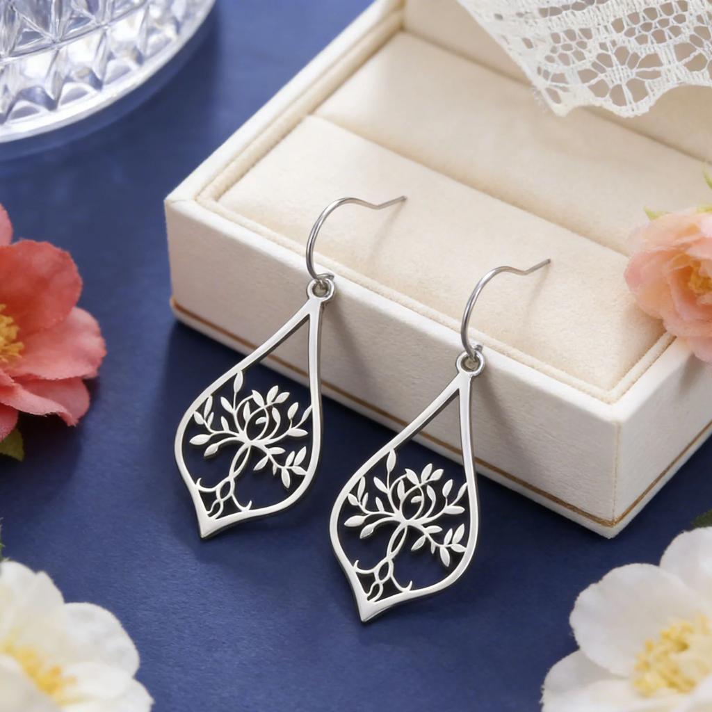 Lucktune Tree of Life Water Drop Earrings Women's Stainless Steel Hollow Geometric Earrings Vintage Jewelry Lucky Gifts Sale