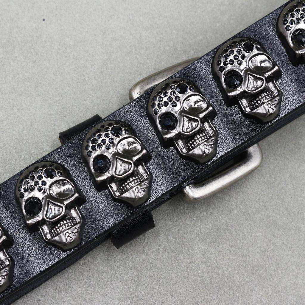 Trendy Skull Spike Riveted Leather Belt with Pin Buckle