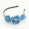 Blue Cloth Headband for Woman with Rose Shape Washed-Denim Headbands Non-slip Headbands Sweet Hairbands Yoga Supplies