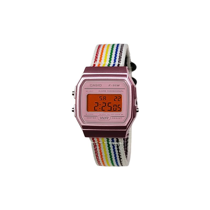 CASIO Customized watch modified series orange mirror pink resin case classic retro life waterproof F-91WS-4 FenSeBiaoPanChengSeBiaoJing