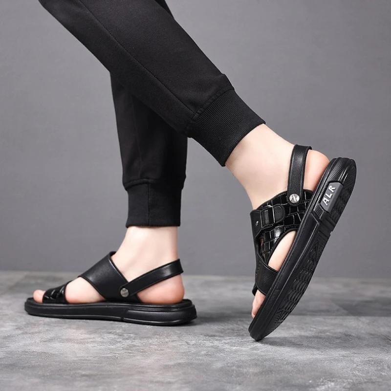 male sandals for summer men thick-soled casual cool slippers non-slip leather beach shoes dual-purpose sandals soft sole shoes