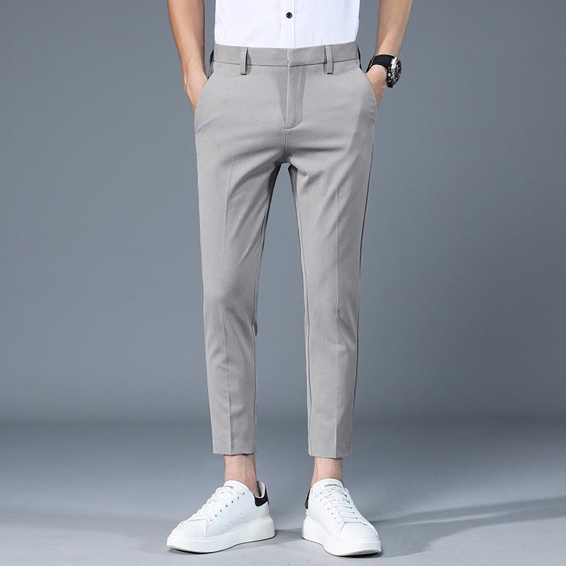 Men's Korean Style Slim Ice Silk Nine-Point Trousers - Soft, Trendy, Slightly Elastic, All-Match Casual Trousers