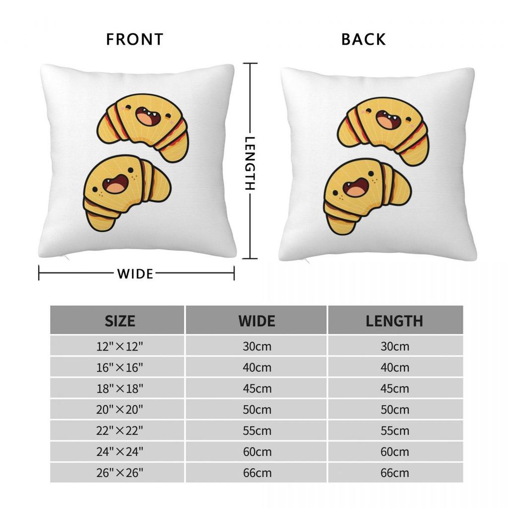 Kawaii Croissant Buddies Square Pillowcase Pillow Cover Cushion Throw Pillow for Home Sofa Living Room