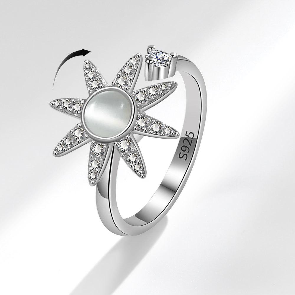 Women Hexagram Spinner Ring Anti Anxiety Stress Relief Zircon Rotatable Band Jewelry For Calming