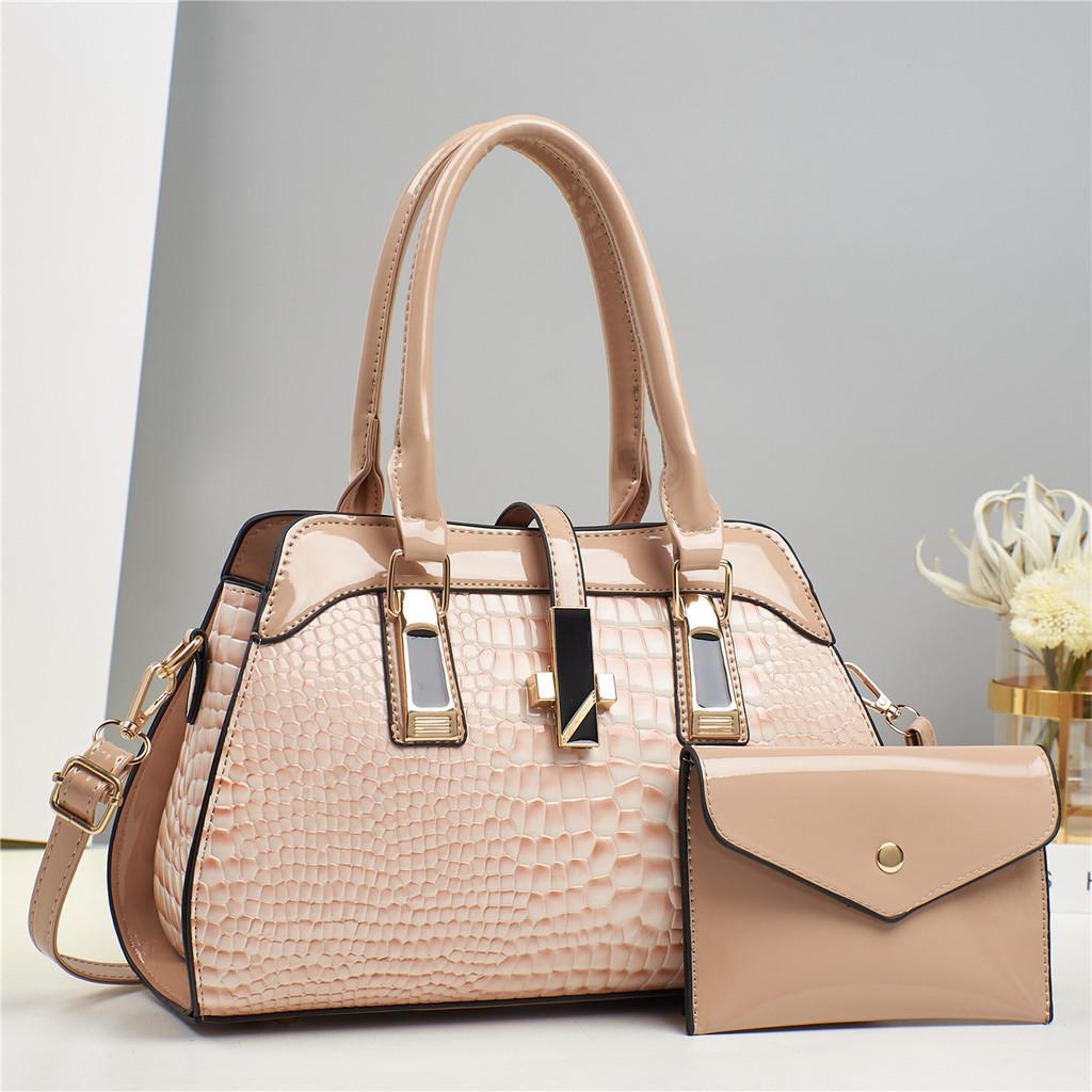 Stylish Large Capacity Crocodile Pattern Pu Handbag With Shiny Finish And Versatile Colors