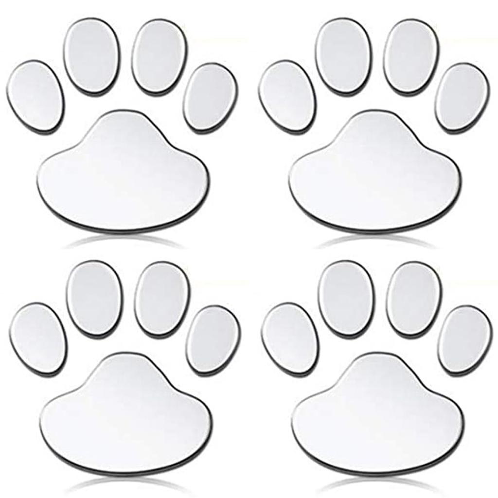 Cat Paw Car Stickers for Value Set Stickers, Motorcycles, [1-Year Warranty] (Silver (4 Stickers))