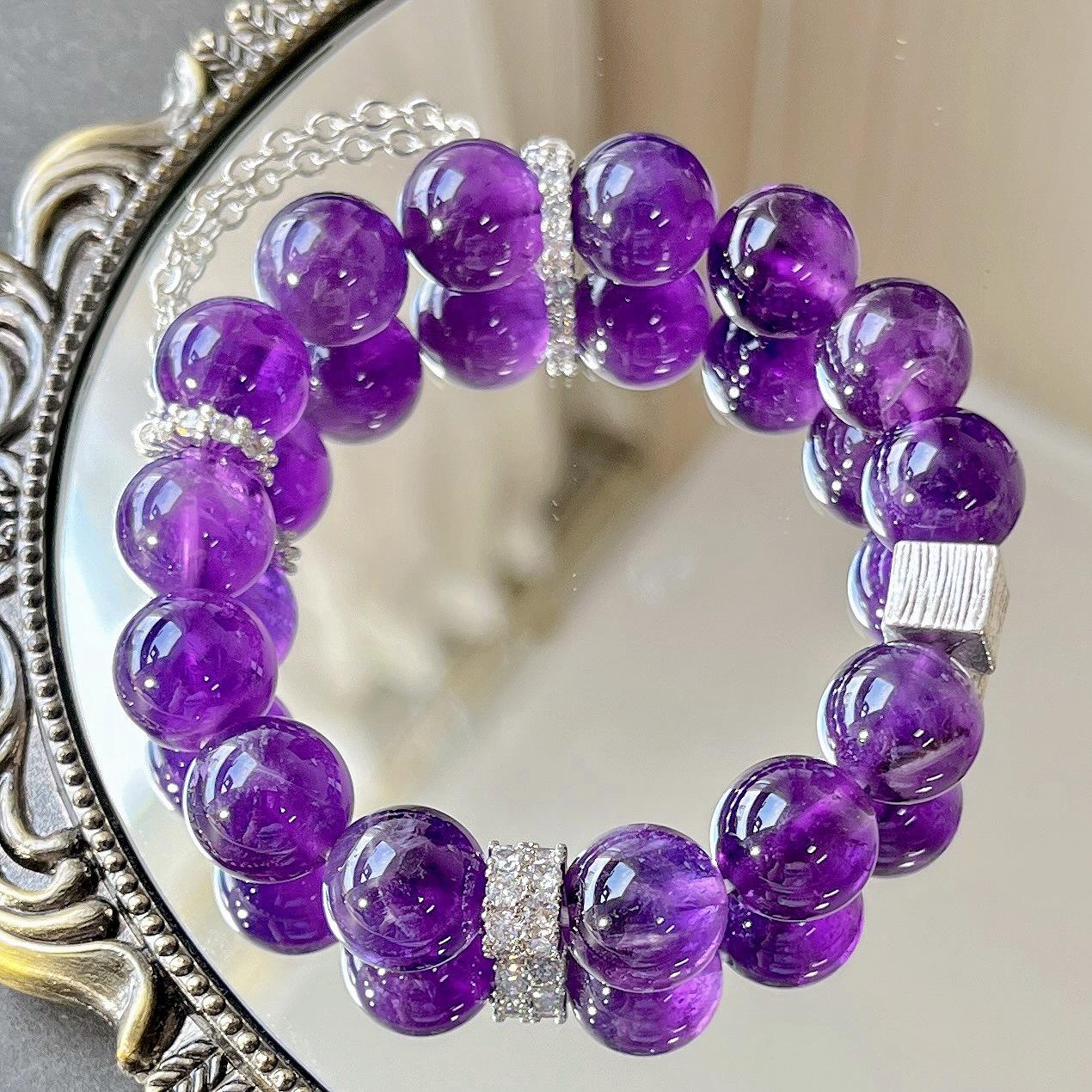 12Mm Large Granular Natural Royal Grape Purple Amethyst Design Bracelet Bracelet