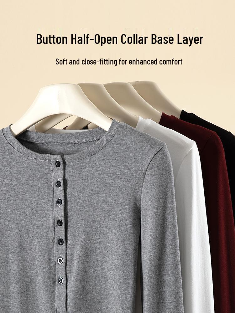 Women's Early Autumn Korean Style Slim Fit Long Sleeve Half-Open Collar Shirt