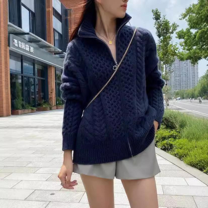 Women Autumn Winter Thick Knitted Cardigan Casual Knit Wool Sweater Female Elegant Jacket Tops