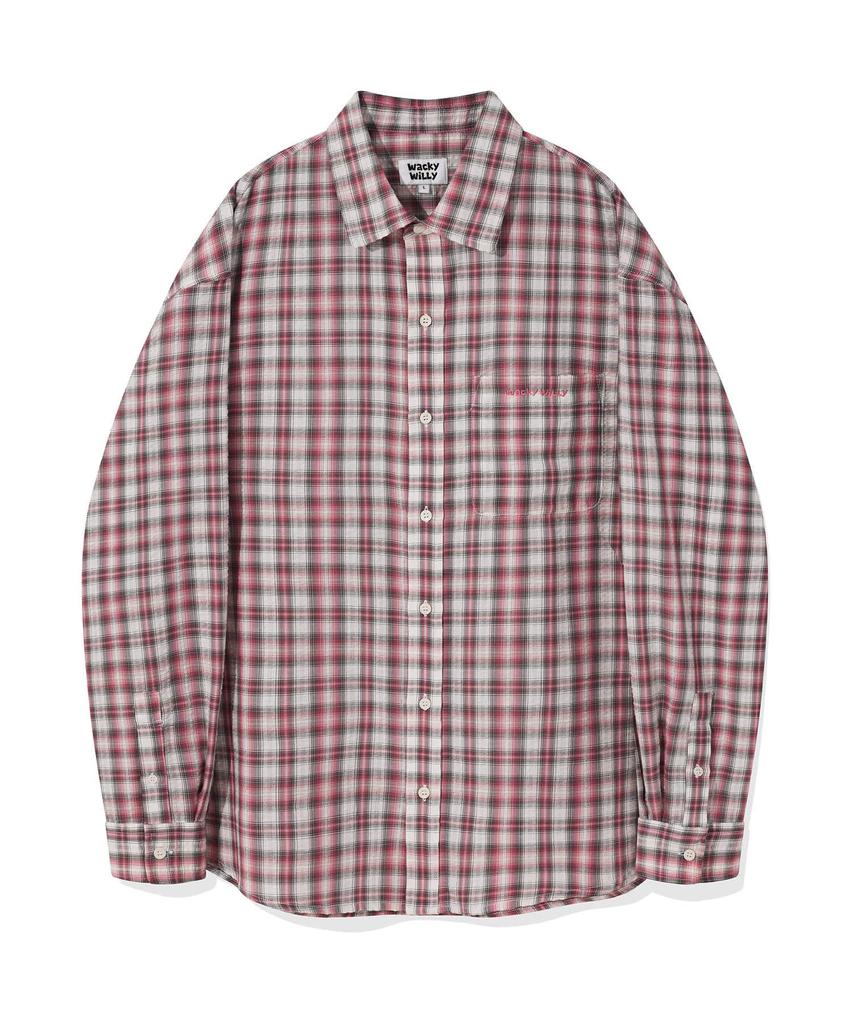 WACKY WILLY Linen Oversized Check Shirt Pink