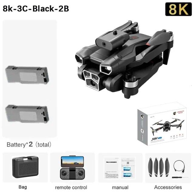 New S151 UAV 8K HD Three-camera Brushless Intelligent Obstacle Avoidance 5G Wifi FPV Optical Flow Positioning Hovering Brushless Quadcopter Toy Gift