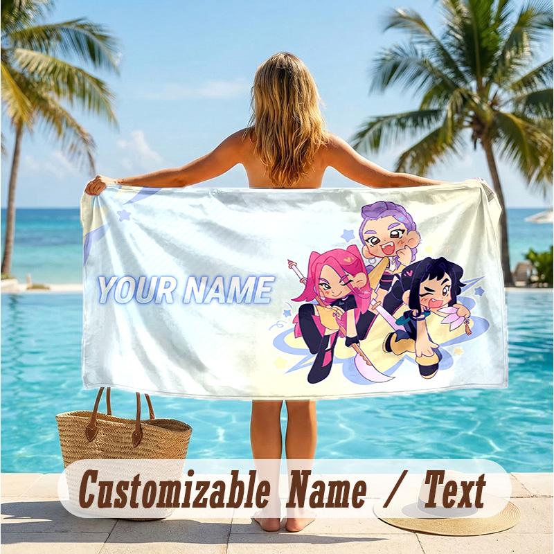 Custom Text Beach Towel, Soft Absorbent Swimming Multi-use TowelKpop Demon Hunters
