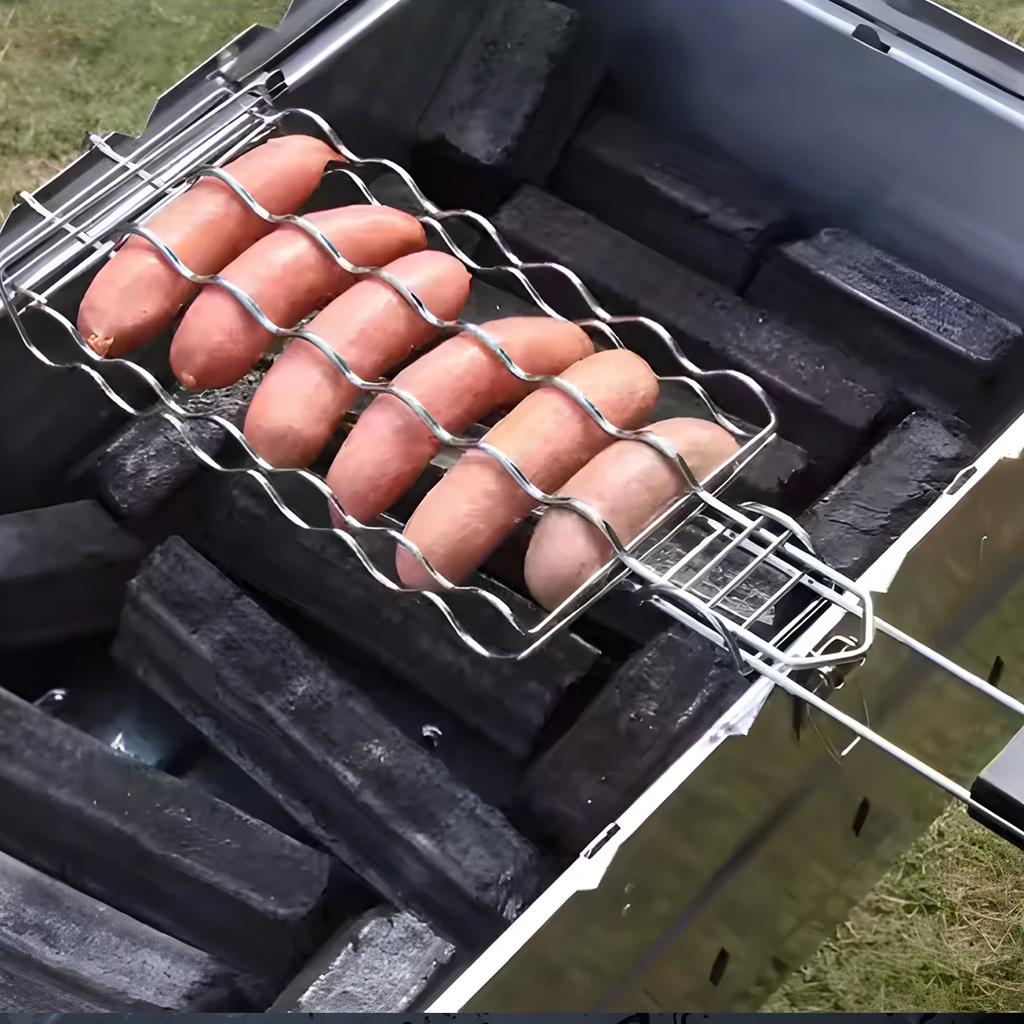 Stainless steel BBQ grill mesh, hot dog sausage grill clip, detachable folding ham sausage grill, outdoor barbecue rack