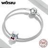 WOSTU 925 Sterling Silver Animal Pendant Cute White Cat Charm Beads Fit Original Bracelet Necklace For Women Jewelry