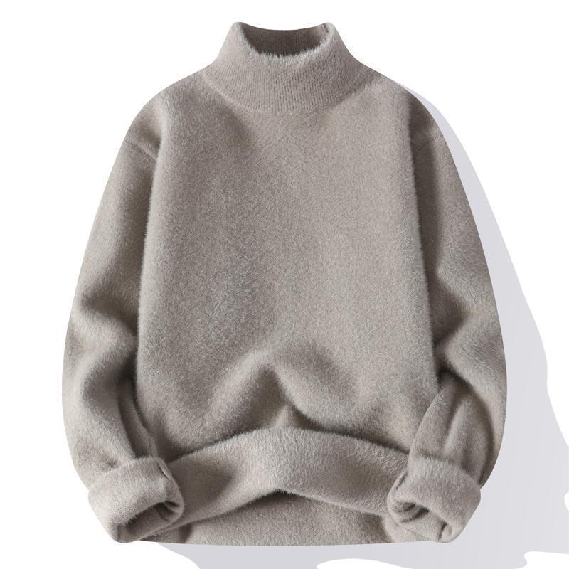 

Men’s Korean Style Semi-High Neck Velvet-Lined Sweater: Warm, Versatile, Solid Color for Autumn/Winter. M верблюд