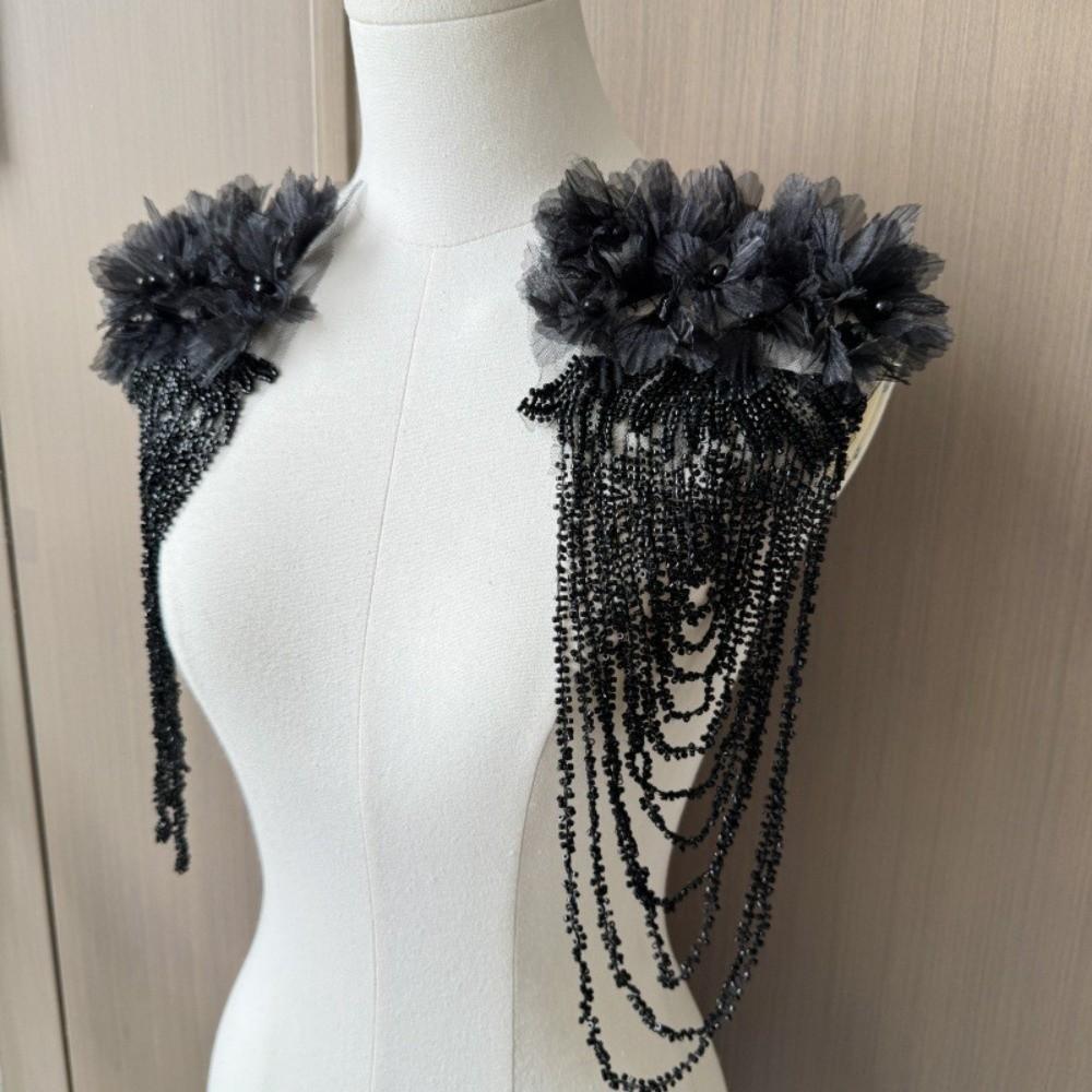1PC DIY Accessories Hand-sewn Beads Flowers Black DIY DIY Patch Accessories Shoulders Decoration Wedding Dress Clothes