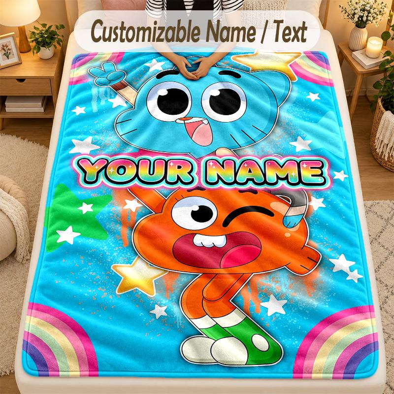 Flannel BlanketAmazing World of Gumball Custom Name Text Personalized Soft Warm Throw Blanket Home Decor Gift