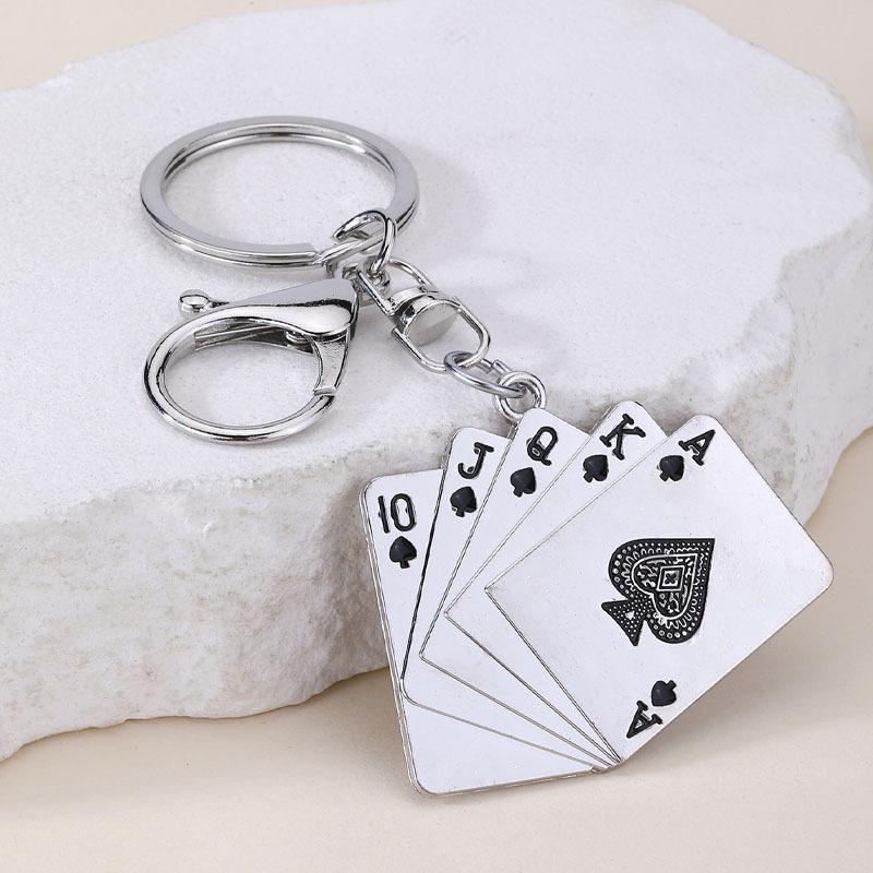 Cross-border Alloy Flat Playing Card Keychain Pendant Keyring Decoration