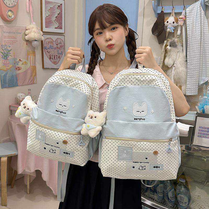 Japanese New High-value, Fresh and Sweet, Cute Cat Broken Store Backpack, Lightweight Spring Outing Backpack for Junior High School Students