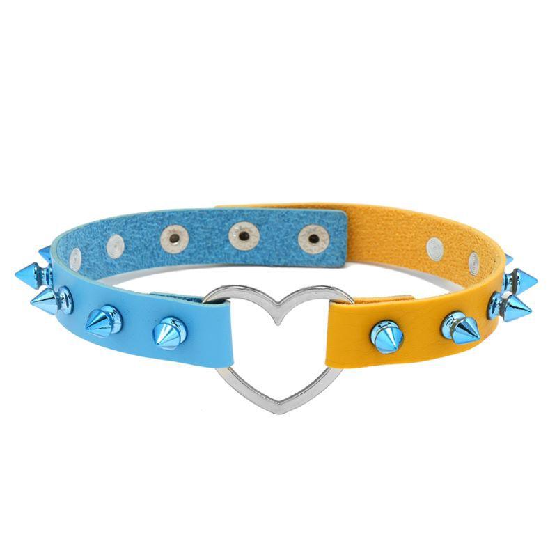 Two-tone mixed leather necklace for women - statement, edgy studded choker