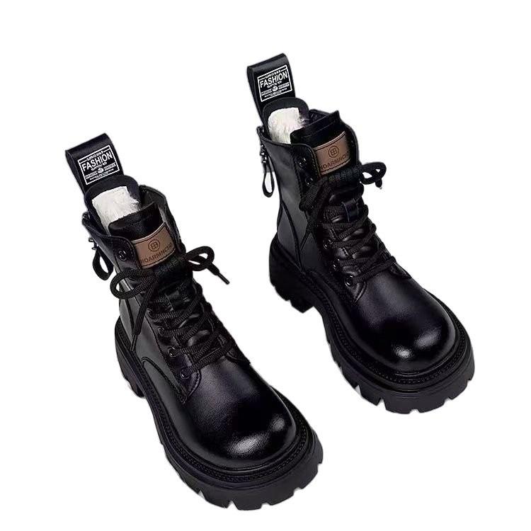 Versatile retro soft leather Martin boots for women 2025 winter new British style soft leather thick-soled mid-heeled locomotive short boots for women