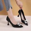 Spring and Summer French Bow Black High Heels Feminine Temperament Single Shoe Women