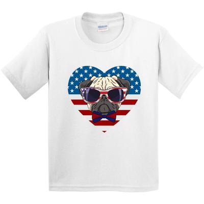 Inktastic Pug Dog Patriotic US Flag Heart Youth Kids Boys T-Shirt Of Usa America Dogs Pets