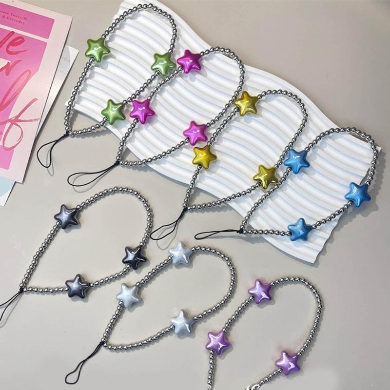 DIY Star Beaded Phone Chain Portable CellPhone Strap Lanyard Mobile Phone Pendant Decoration Exquisite Key Car Hangings