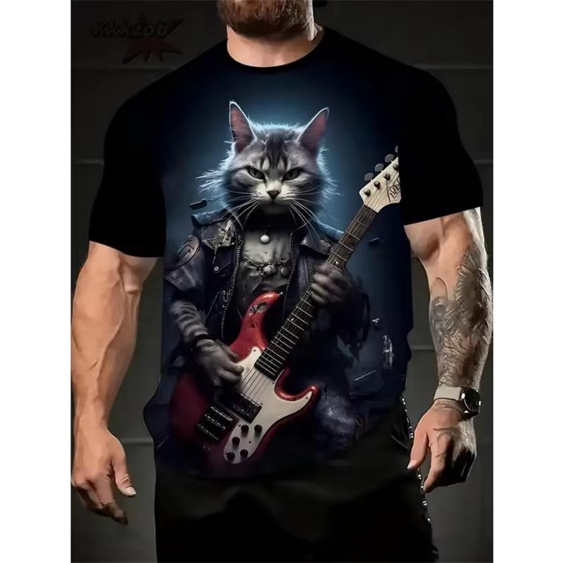 

Мужская футболка с мультяшным принтом кота, дышащая летняя футболка для улицы с коротким рукавом, большого размера, свободная, повседневная S