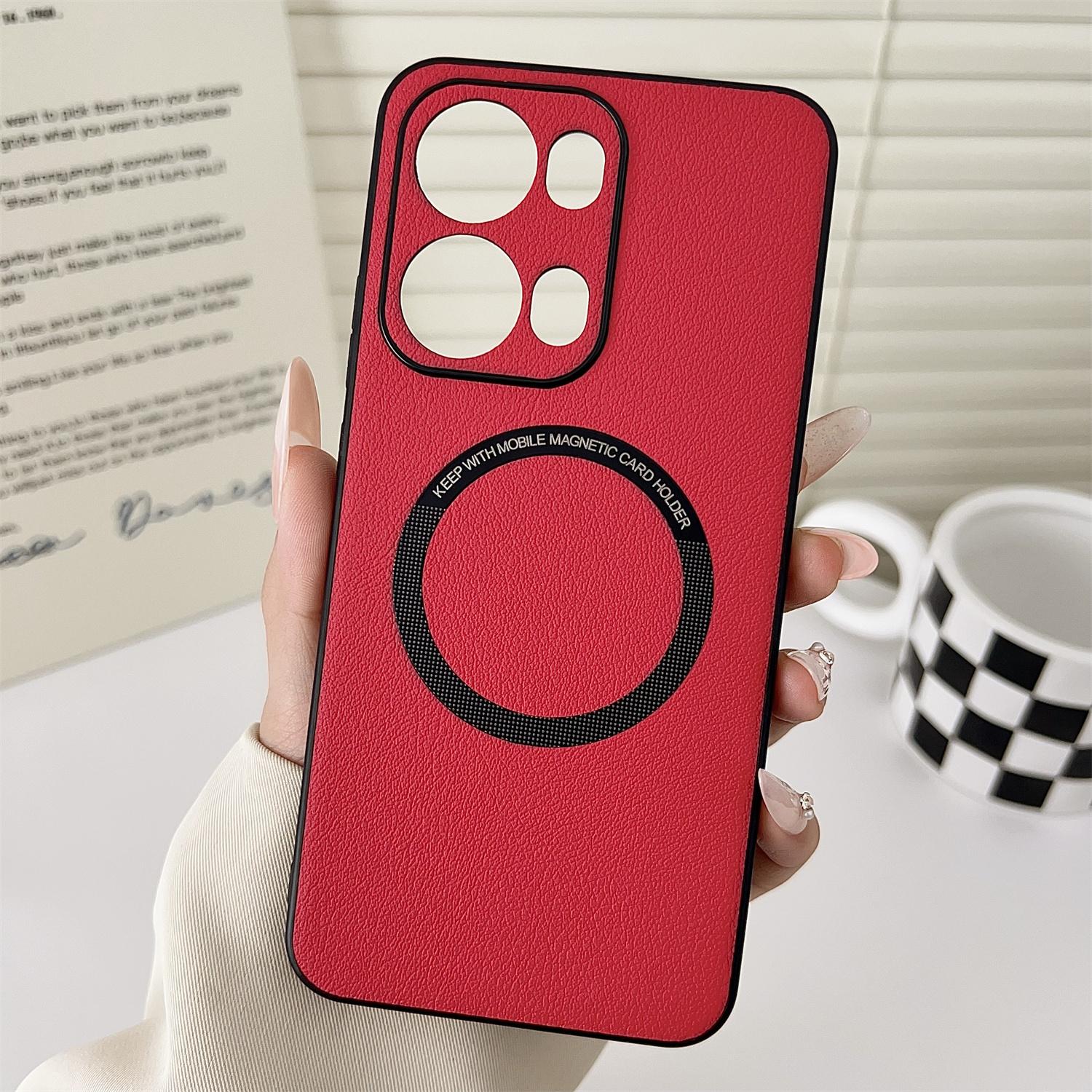 

For Oppo Reno13 Pro 5G Case Anti-Drop PU Leather+TPU Cover Compatible with MagSafe Red