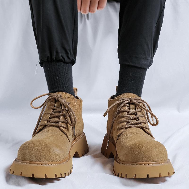 Low-top Martin boots men's retro tooling shoes heightened derby shoes 2024 new velvet platform men's boots 4727-R