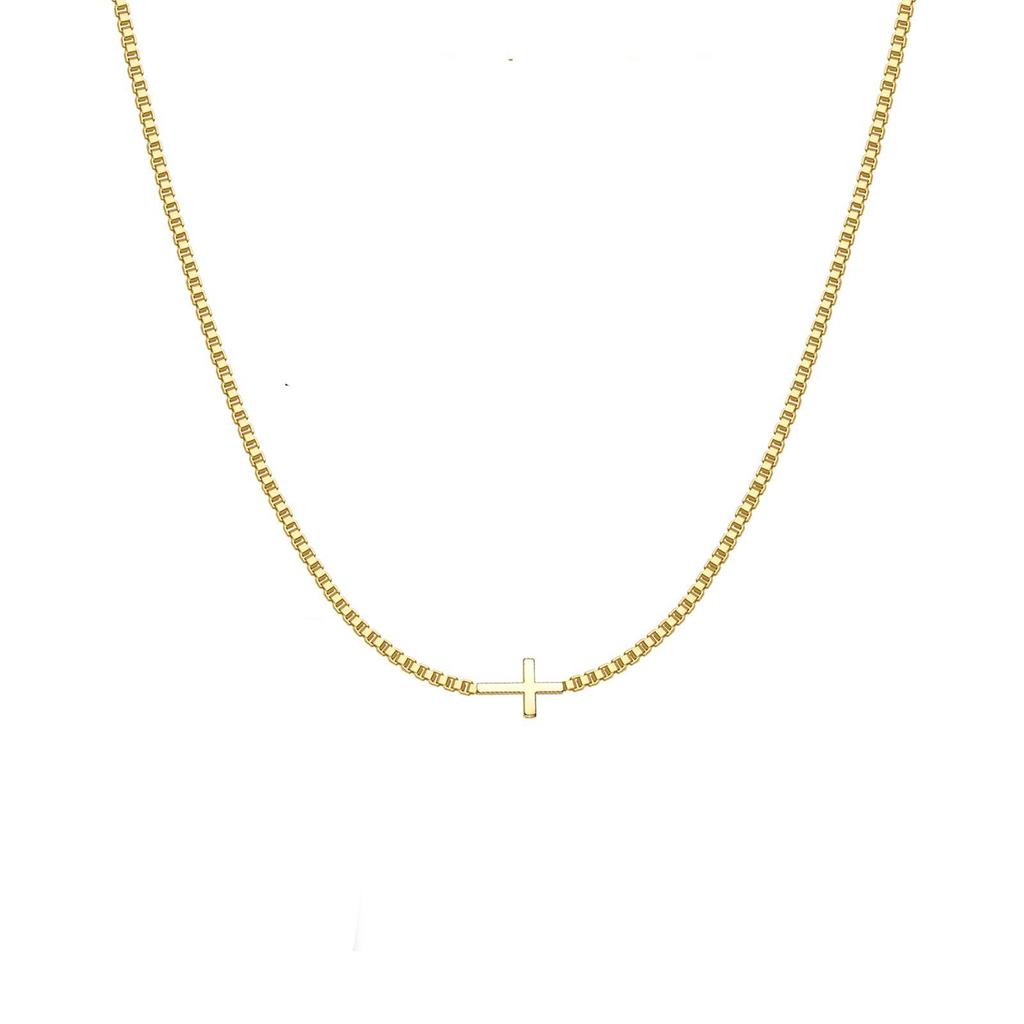 Exquisite Stainless Steel Horizontal Cross Box Chain Necklace