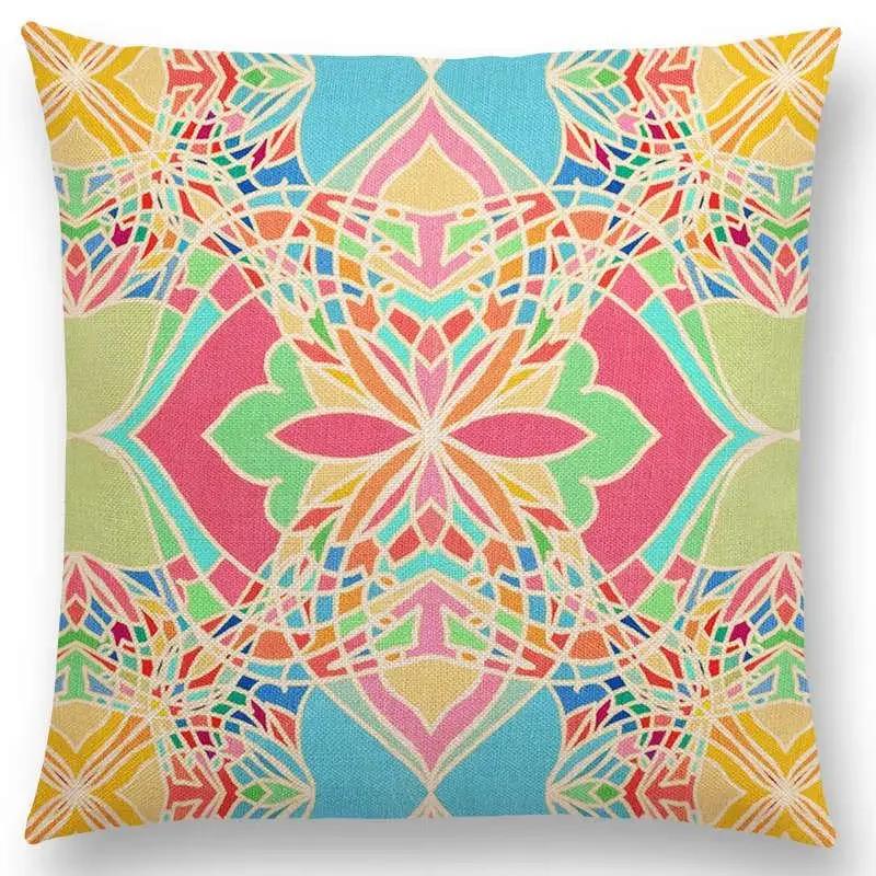 New Fantastic Snowflake Flowers Gorgeous Floral Doodle Colourful Decorative Pattern Mandalas Cushion Cover Sofa Pillow Case
