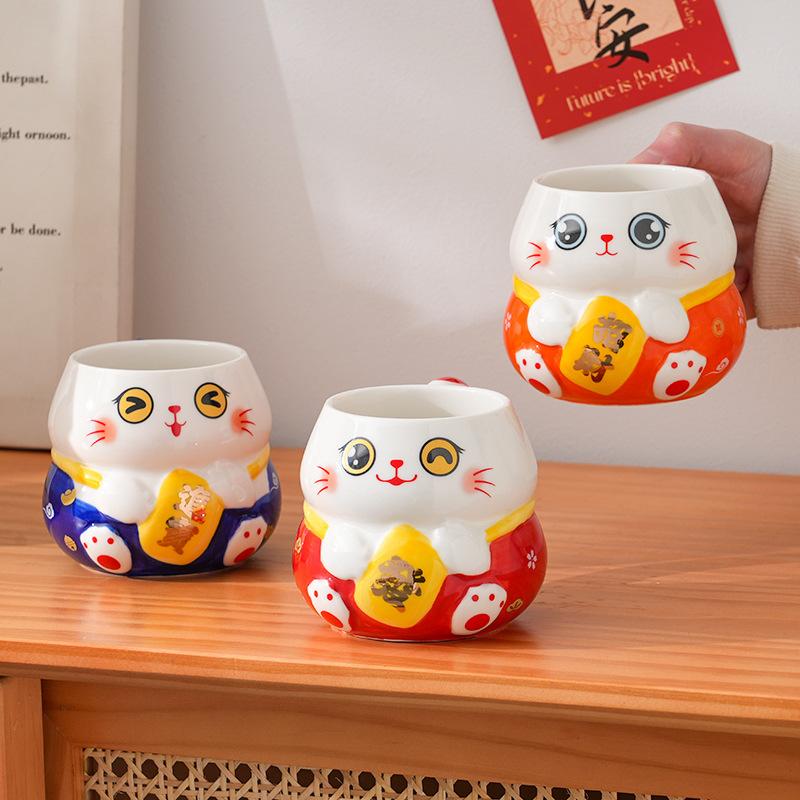 Popular Lucky Cat Mug Birthday Gift for Male and Female Friends Couple Holiday Gift Set Practical and Meaningful