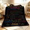 Religious Embroidery Quote Soft Fluffy Flannel Blanket Super Cozy Lightweight Bed Blanket for Halloween Sofa Bed Christmas Decor