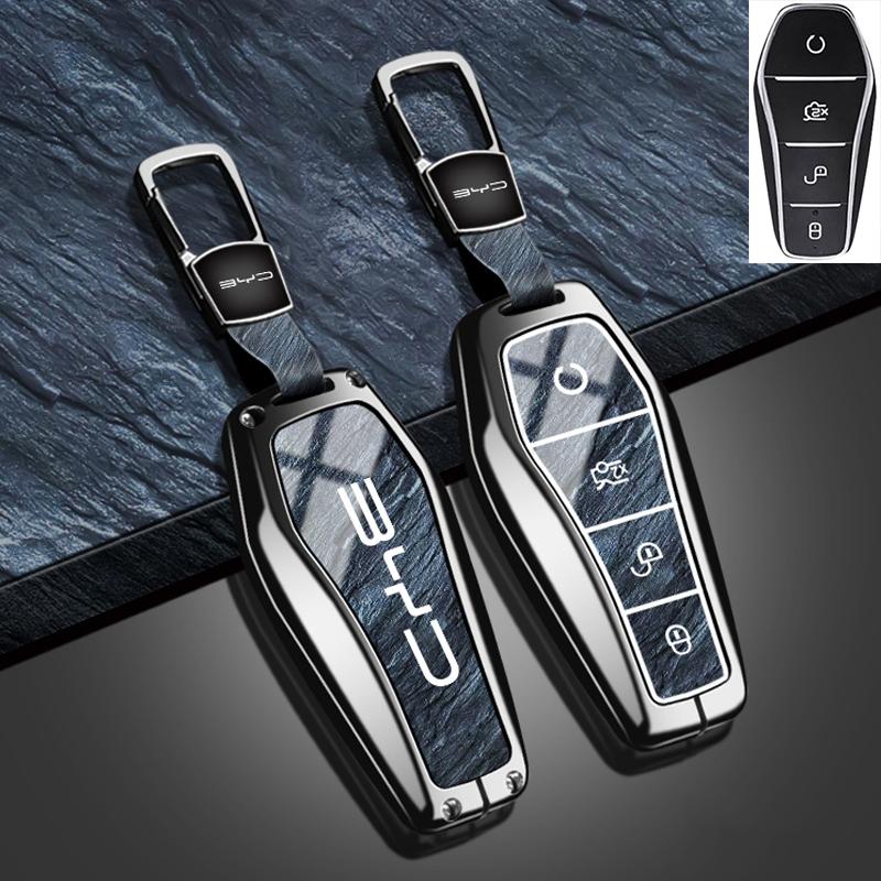 New Fashion Car Key Case Cover for BYD Song Pro Plus Max Dmi EV Seal Dolphin Zinc Alloy Stone Pattern TPU Keychain Accessories