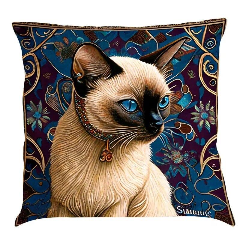 Nordic style peacock cat puppy oil painting print pillowcase 45x45 cm living room sofa cushion cover bedroom home decoration