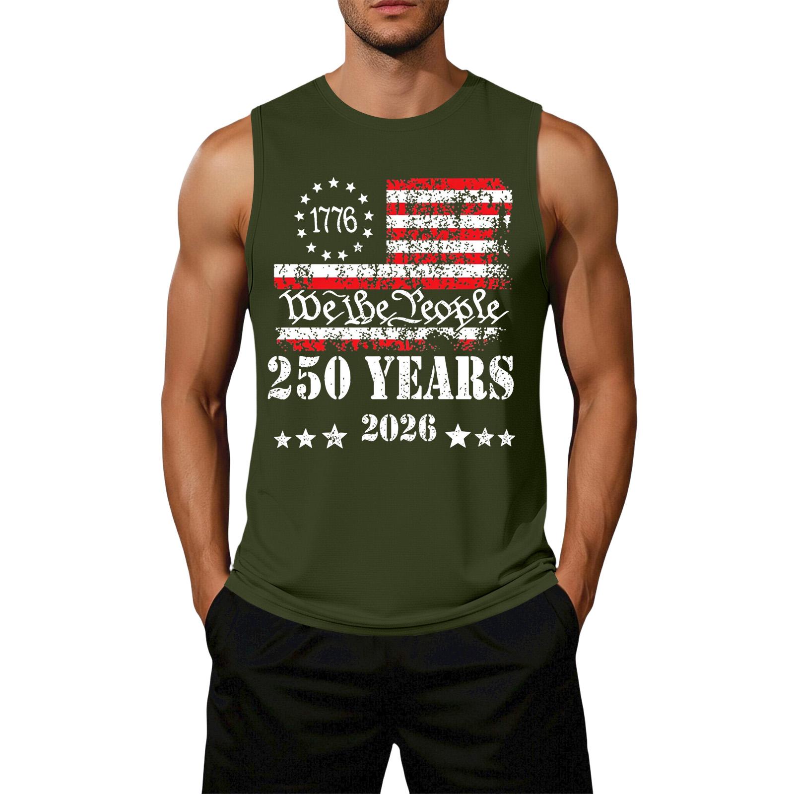 

Men s Loose Fit Casual Sleeveless Tank Top Flag Print Graphic 250 Years Anniversary Patriotic Design Lightweight Summer Shirt M