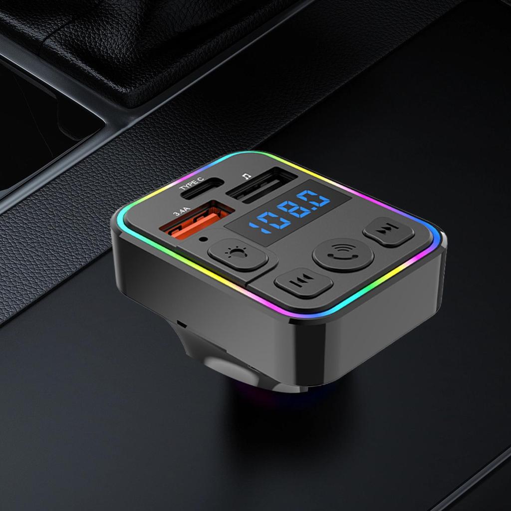Car FM Transmitter MP3 Wireless Transmitter Double USB with Type-C Port Receiver Plug-and-play for Truck Radio Conversion RV