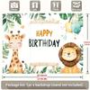 Party Backdrop Jungle Safari Cartoon Giraffe Lion Balloons Festive Celebrations Photo Booth Decor Birthday Party Decor