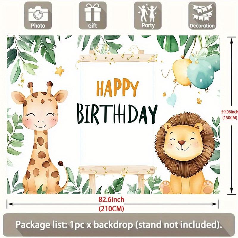 Party Backdrop Jungle Safari Cartoon Giraffe Lion Balloons Festive Celebrations Photo Booth Decor Birthday Party Decor