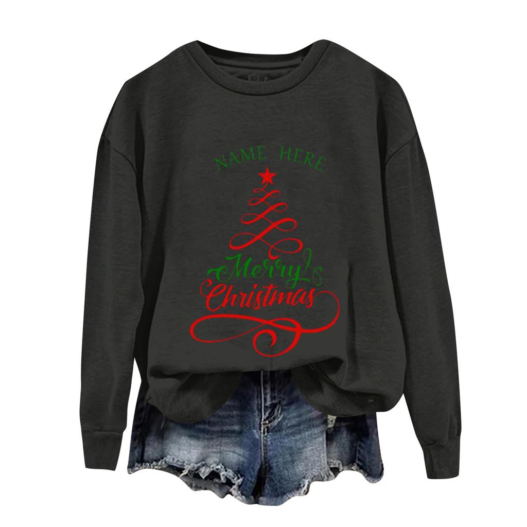 Dámská vánoční potištěná ležérní sportovní mikina s dlouhým rukávem a kulatým výstřihem