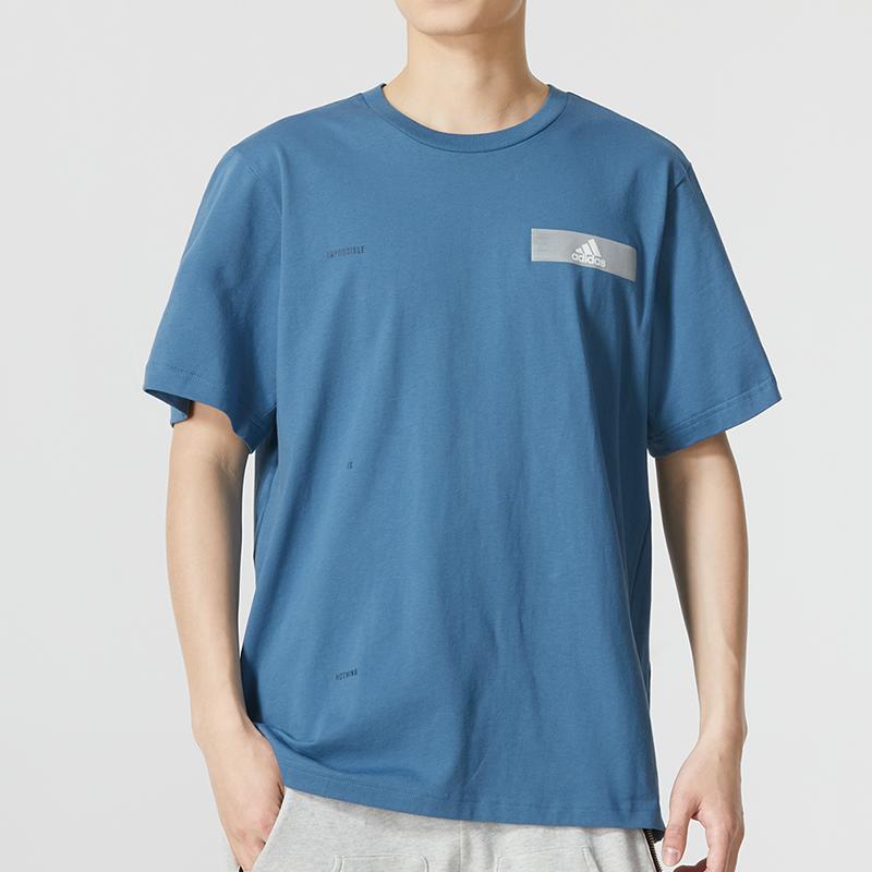 Adidas Logo Print Pullover Round Neck Short Sleeve T-Shirt Men Tops Blue IA8112