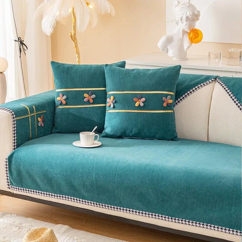 Chenille New Sofa Cushion Thickened Jacquard Non-slip Cushion General Living Room High Gram Sofa Cover Backrest Towel Furniture