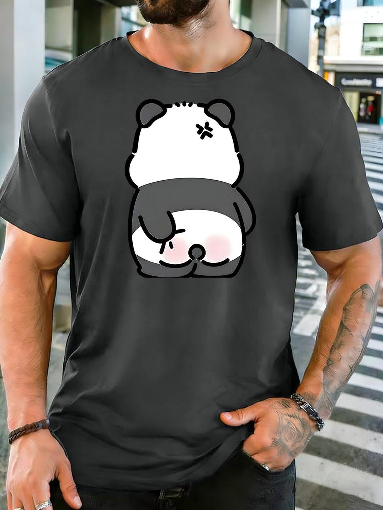Unisex Crew Neck Tee Funny Upside Down Blush Panda Cartoon Print Short Sleeve Top Summer Daily Outdoor Loose Soft Casual Basic Wear