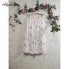 Prairie Chic Spring Summer Women Midi Skirt Elastic Waist Light Pink Floral Print A-Line Skirt Elegant Feminine Sweet Skirts Womens
