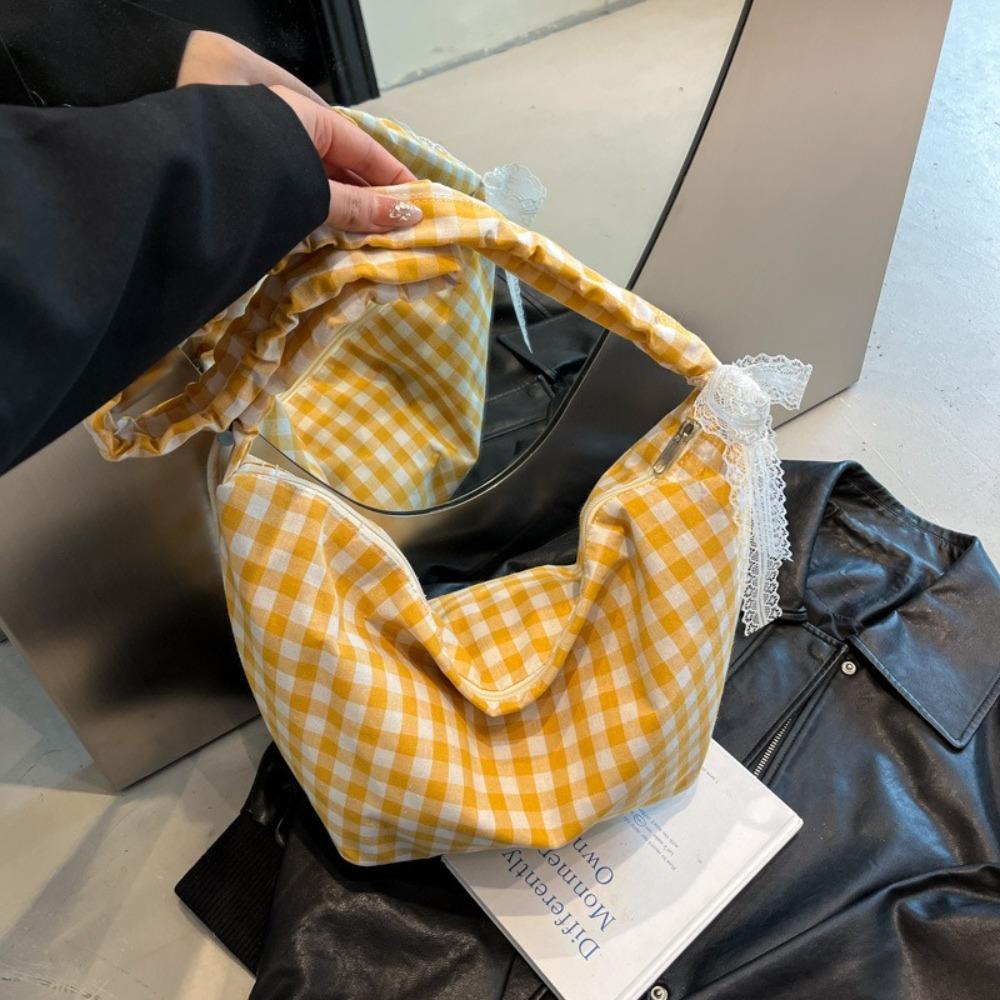 Plaid Crossbody Bag Half Moon Handbags Fashion Hobos Shoulder Bag Women
