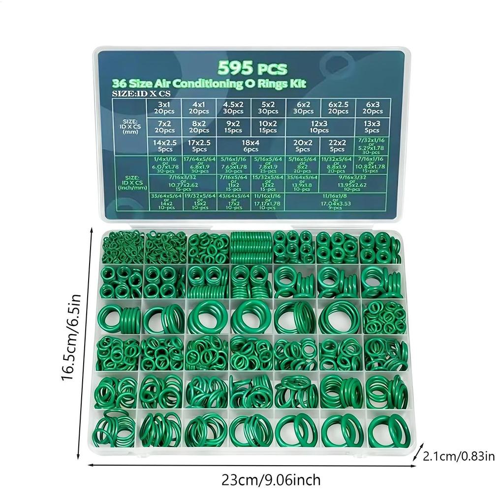 Air Conditioning O Ring Kit 595 Pieces Wear Resistant Rubber Car Repair Accessories Seal Rubber O Rings Assortment Set For