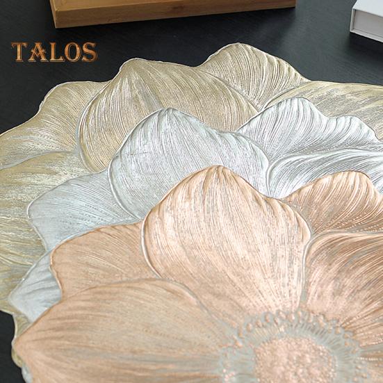 PVC Placemats for Dining Pressed Vinyl Metallic Flower Table Mats 15 Inch Round Tablemats Vinyl Place Mats for Kitchen Table Holiday Wedding